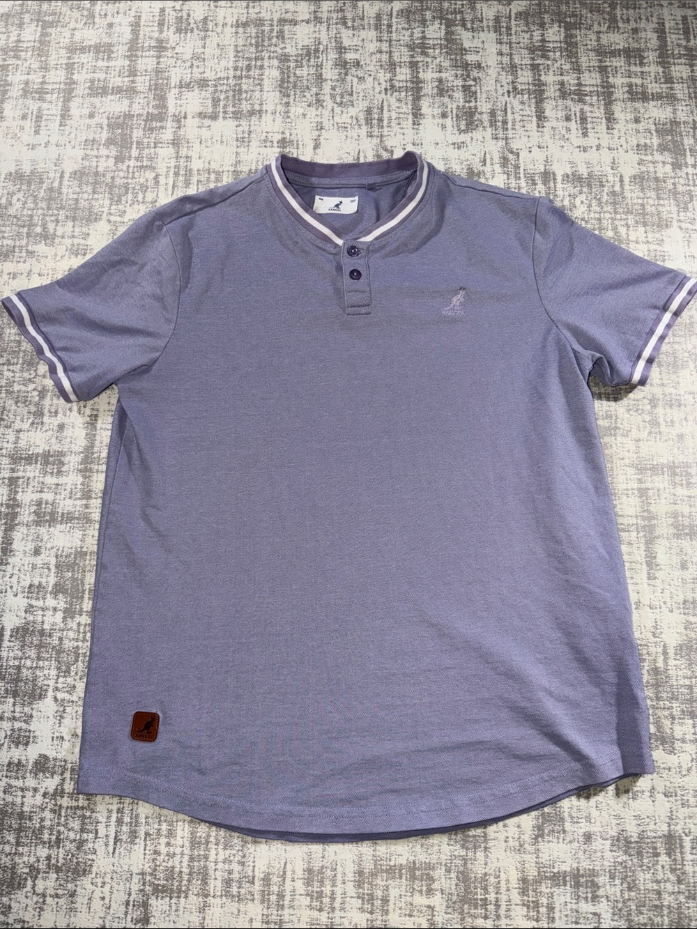 Kangol Lavender Short-Sleeve Henley Polo with Contrast Trim Sz M 26X20